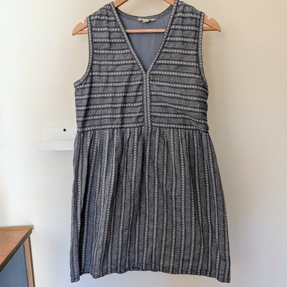 beachlunchlounge Cotton Sleeveless Lined Blue White Chambray Striped Dress M - Picture 1 of 5